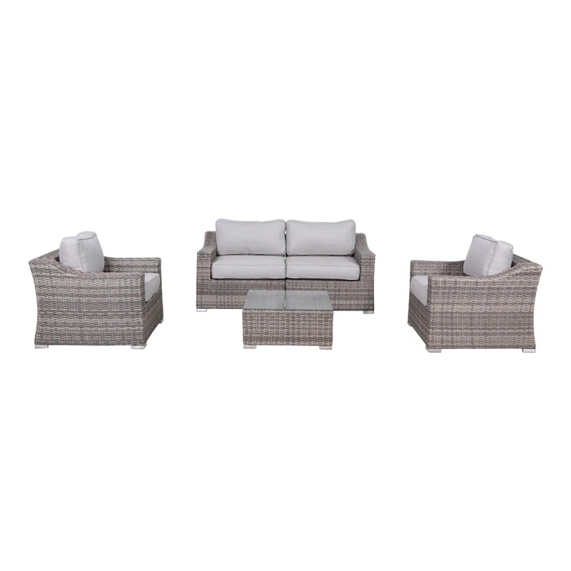 4 Seater Wicker Conversation Set With Cushions, All Weather – Gray Mix