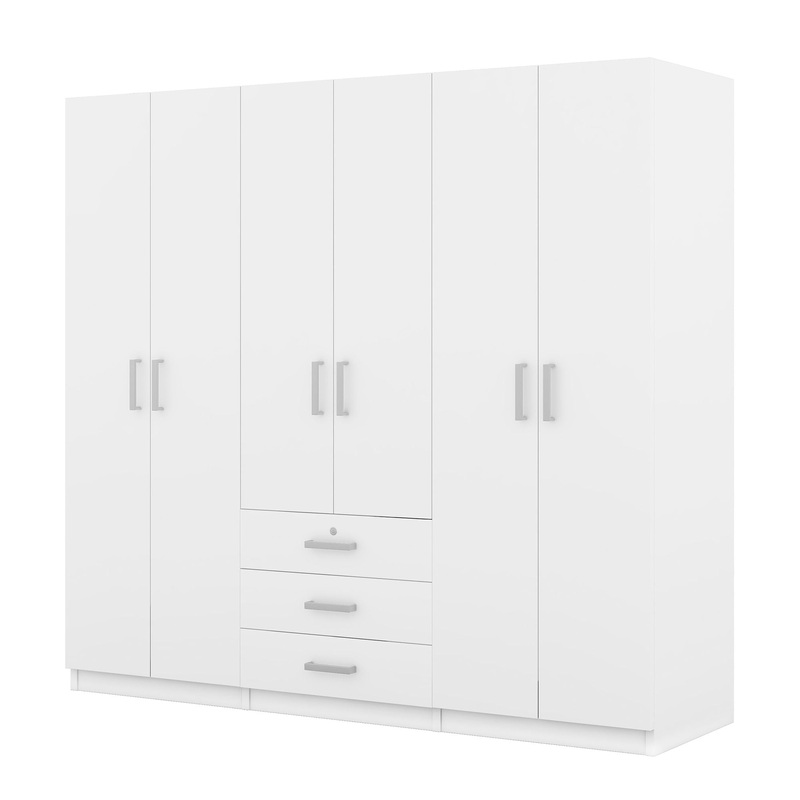 6 Doors Wardrobe Storage For Bedroom With Big Drawers – White