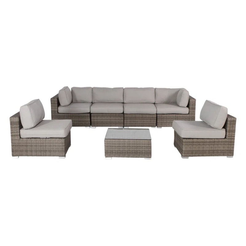 6 Piece Rattan Wicker Patio Set With Cushions, All Weather – Gray Mix