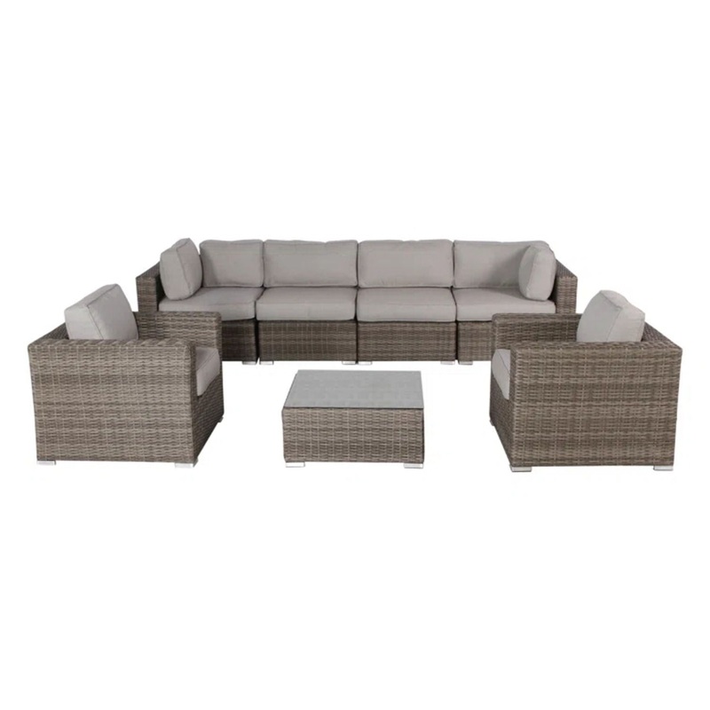 6 Seater Patio Wicker Sofa Set With Coffee Table – Gray Mix