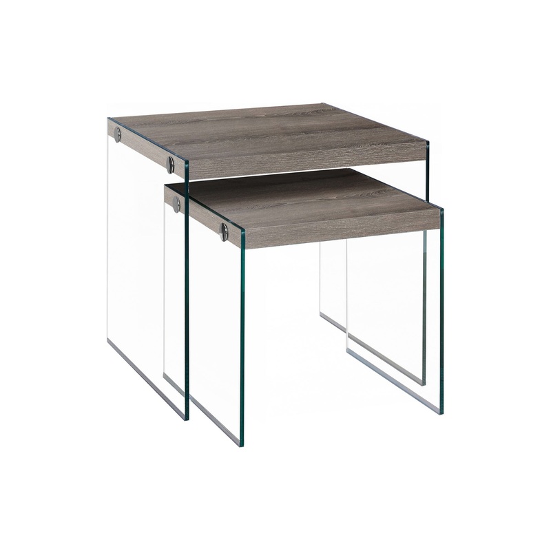 Accent Nesting Table Clear Tempered Glass For Living Room (Set of 2) – Taupe