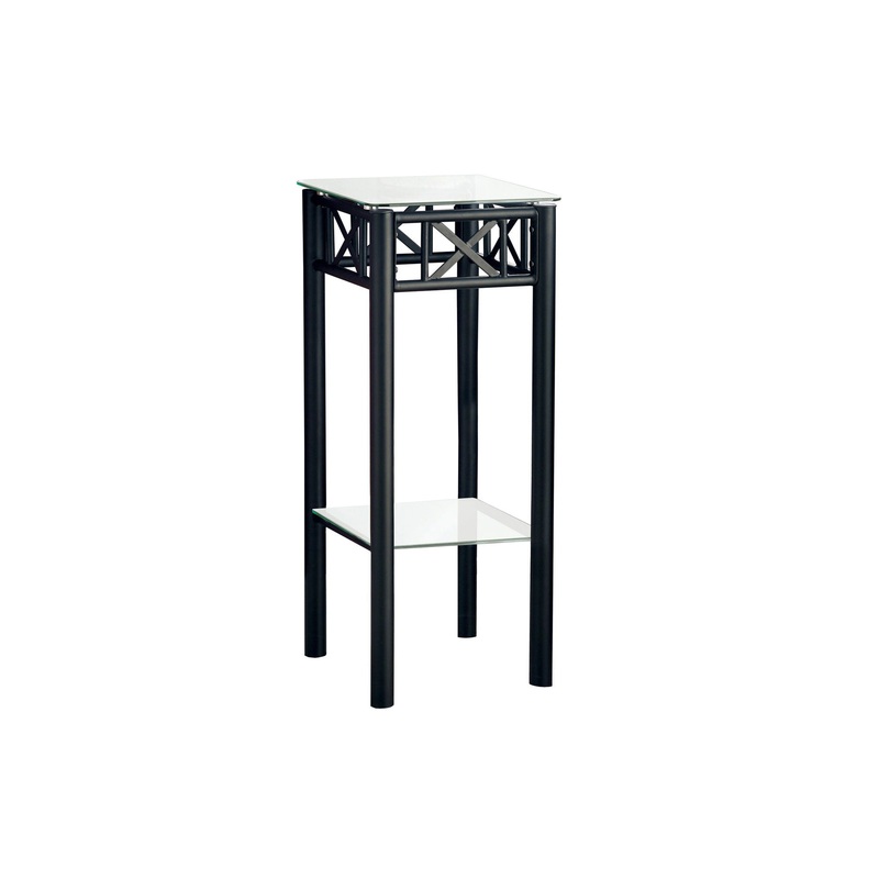 Accent Table Plant Stand Square For Living Room Tempered Glass – Black