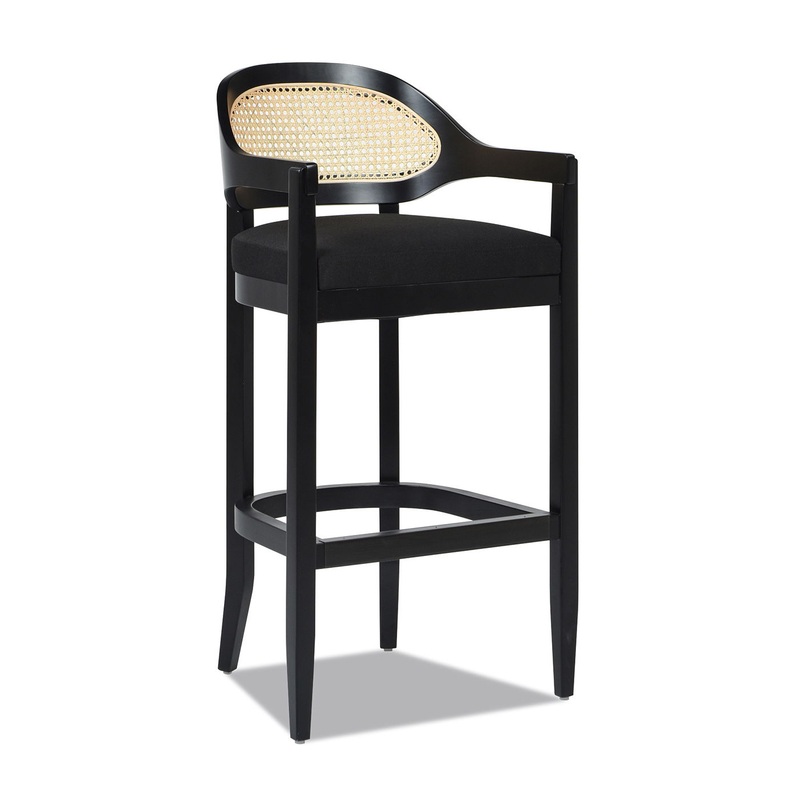 Americana – Mid-Century Modern Cane Back Bar Stool – Jet Black