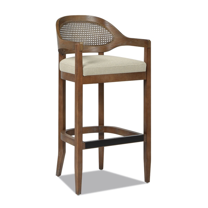 Americana – Mid-Century Modern Cane Back Bar Stool – Taupe Beige