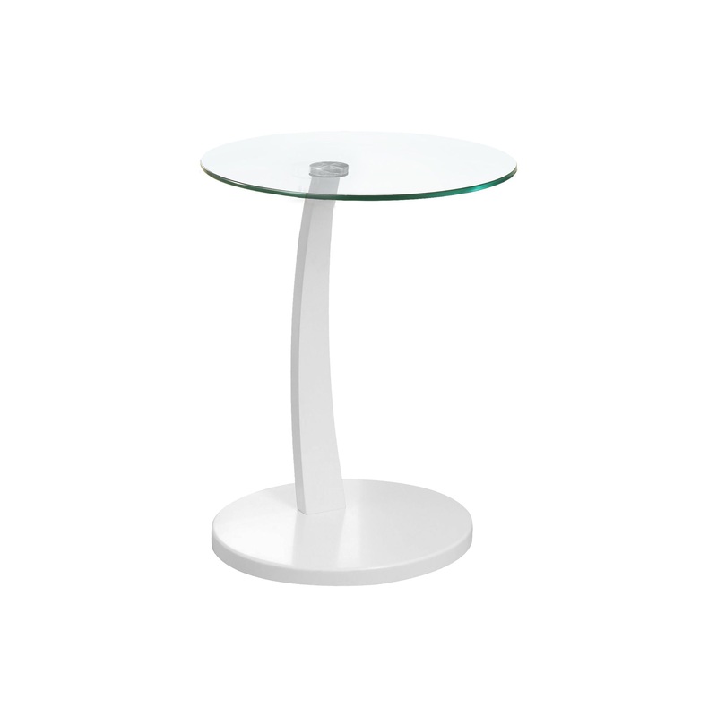 C-Shaped Accent Table Clear Tempered Glass For Living Room – White