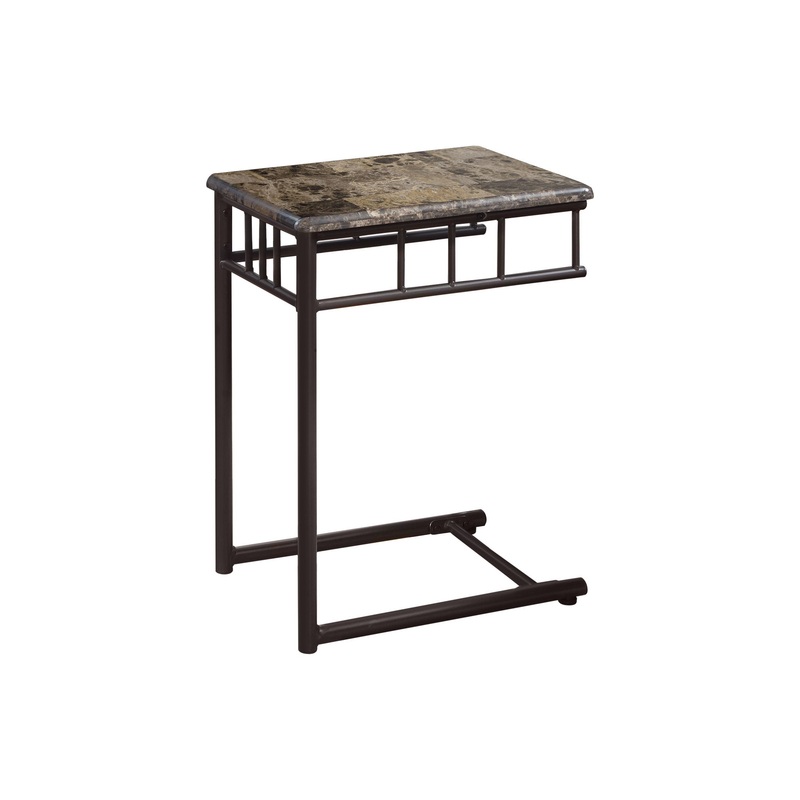 C-Shaped Accent Table Marble Look For Living Room – Espresso
