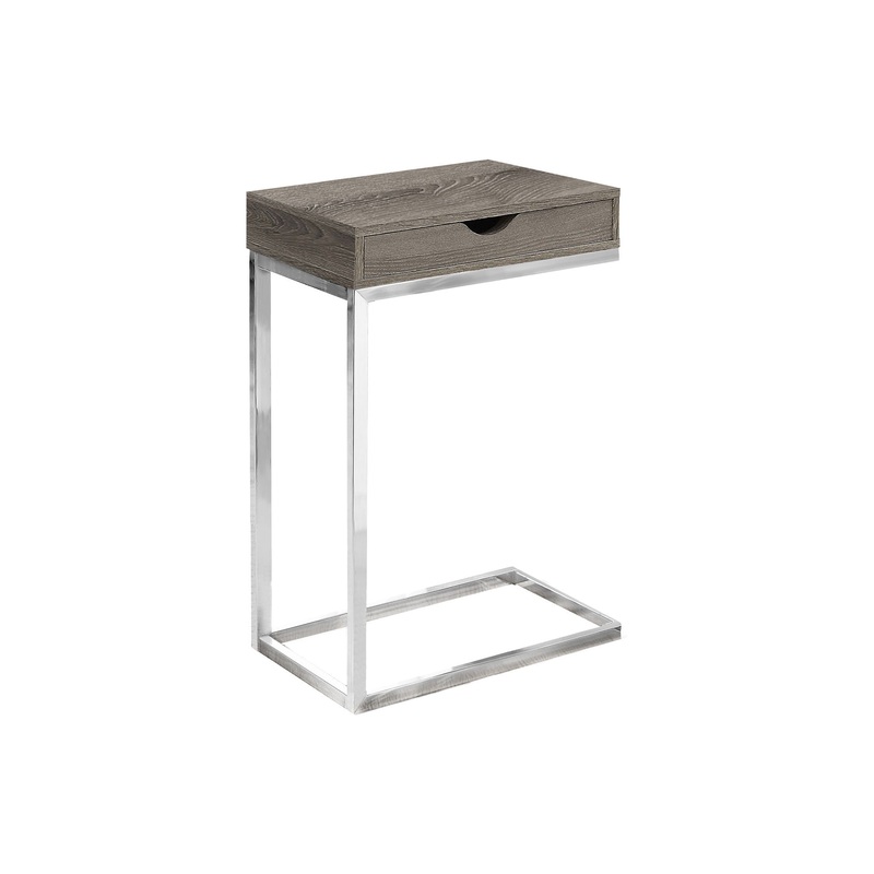 C-Shaped Accent Table Storage Drawer For Living Room – Taupe