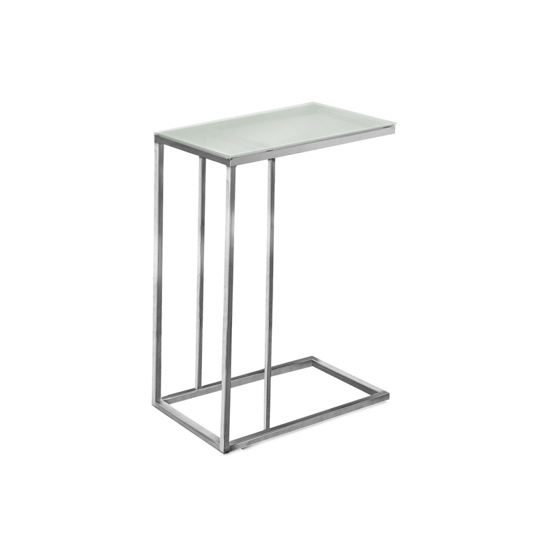 C-Shaped Accent Table Tempered Glass For Living Room – Chrome