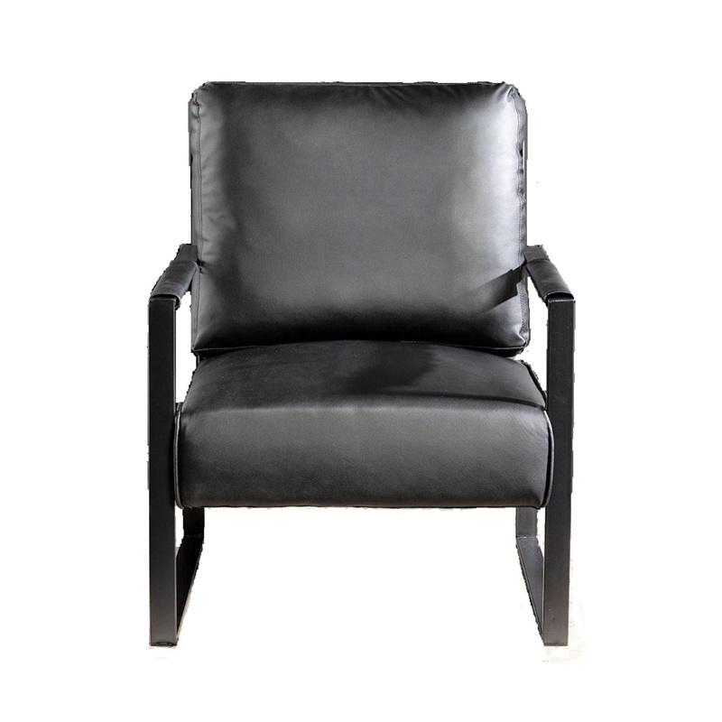 Classic Mid Century Modern Accent Chair With Durable Square Metal Frame, Armchair For Living Room, Bedroom, Home Office Spotted Microfiber Upholstery – Black