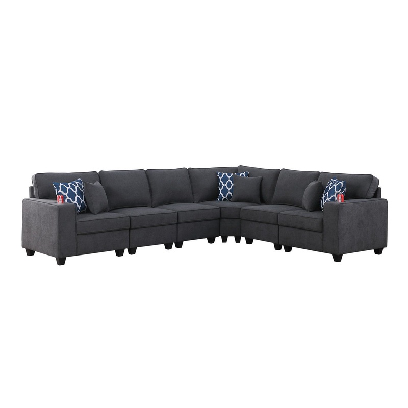 Cooper – 6 Piece Reversible L-Shape Sectional Sofa & Cupholder – Stone Gray