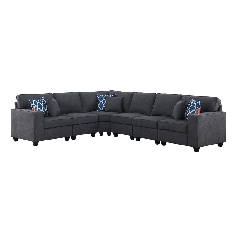 Cooper – 6 Piece Reversible L-Shape Sectional Sofa With Cupholder – Stone Gray