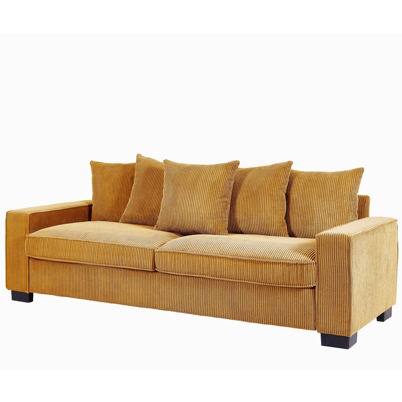 Luxe Corduroy Sofa With 5 Matching Toss Pillows, Sleek Design, Spacious And Comfortable 3 Seater Couch – Ginger