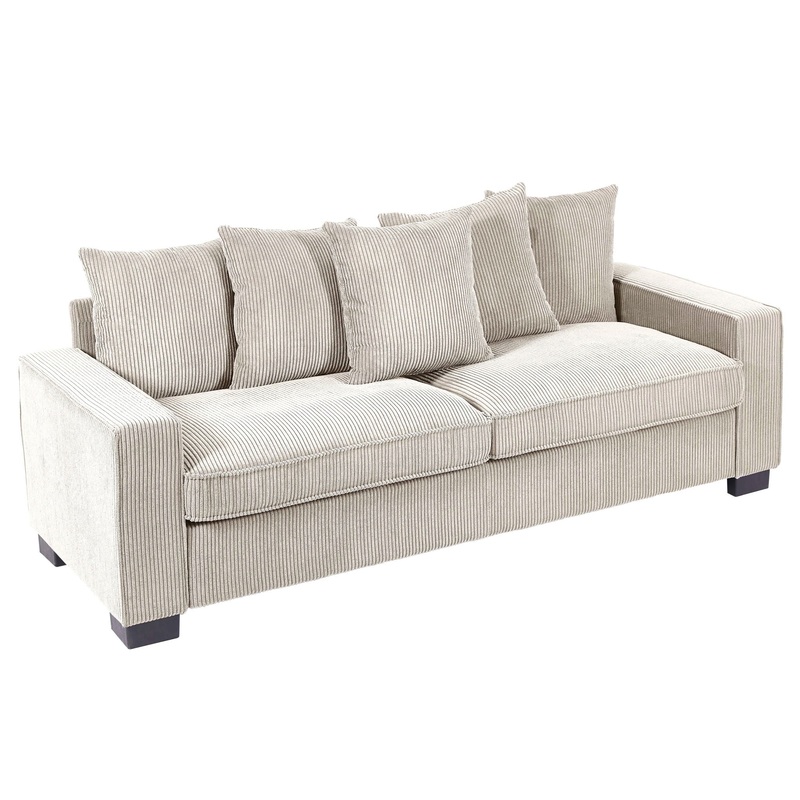 Luxe Corduroy Sofa With 5 Matching Toss Pillows, Sleek Design, Spacious And Comfortable 3 Seater Couch – Ivory