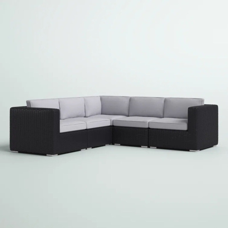 Luxurious Wicker Patio Sectional With Weather Resistant Sunbrella Cushions – Black