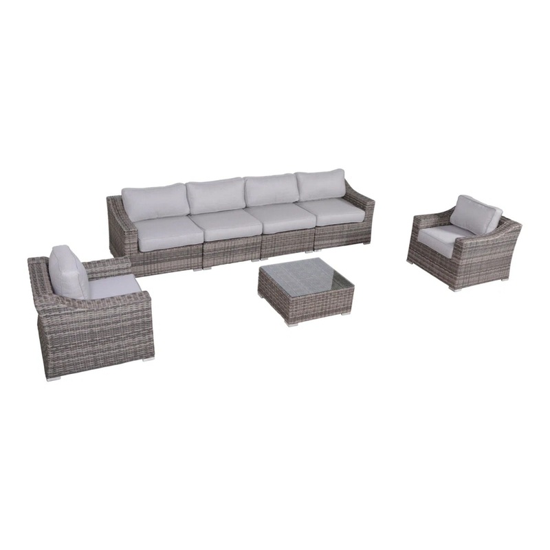 Outdoor Wicker Seating Group For 6 With Cushions – Gray Mix