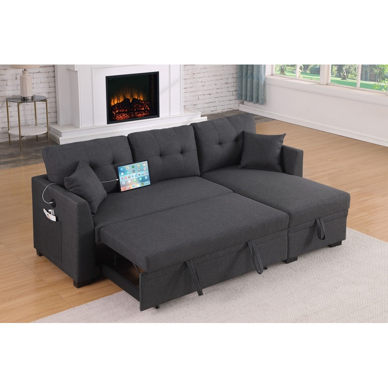 Stylish Sectional Sofa Bed – Dark Gray