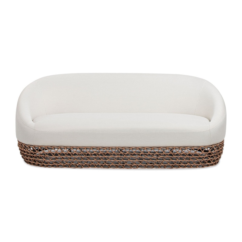 Willow – Upholstered Woven Patio Deep Seating Sofa, Wicker Frame – Wheat Beige / Golden Brown