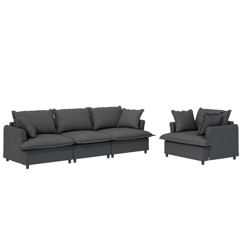 2 Piece Living Room Set With Throw Pillows Sectional Couch Sets, Upholstered 3 Seater Sofa & Armchair 4 Seat – Gray