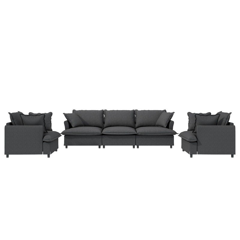 3 Piece Living Room Set Modular Sectional Couch Upholstered 3 Seater Sofa & 2 Armchairs 5 Seat – Gray