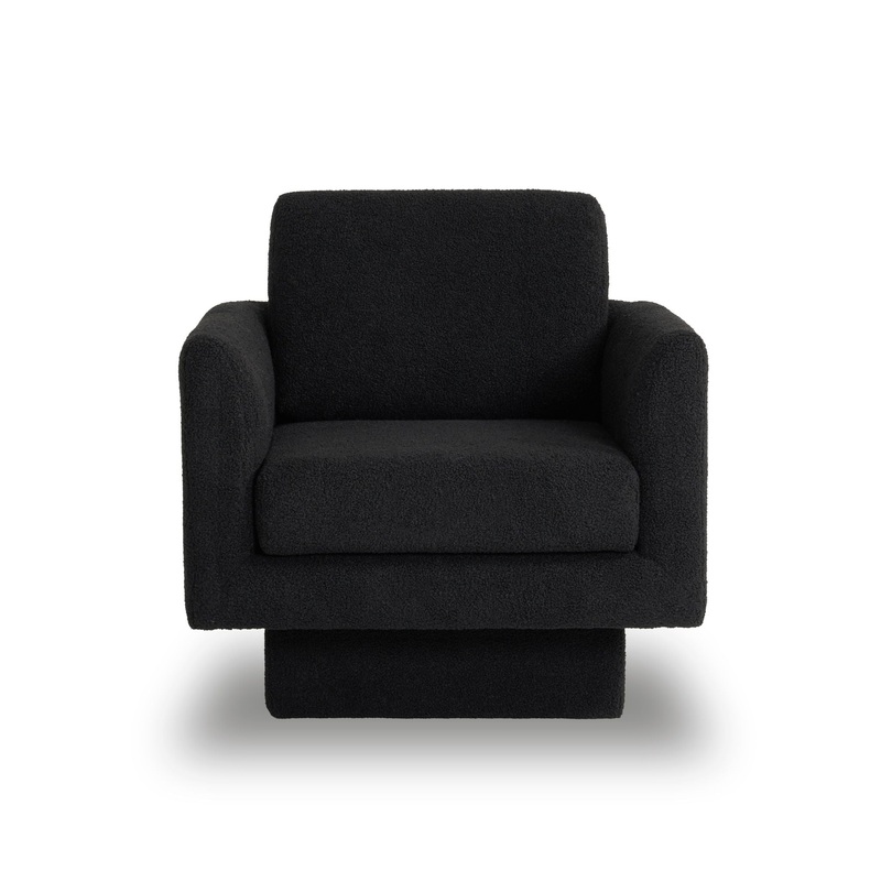 360 Modern Swivel Accent Chair Round Armchair, Thick Padded Single Lounge Sofa Upholstered Comfy – Black