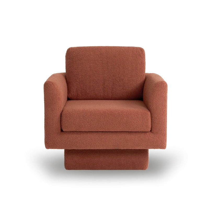360 Modern Swivel Accent Chair Round Armchair, Thick Padded Single Lounge Sofa Upholstered Comfy – Brick Red