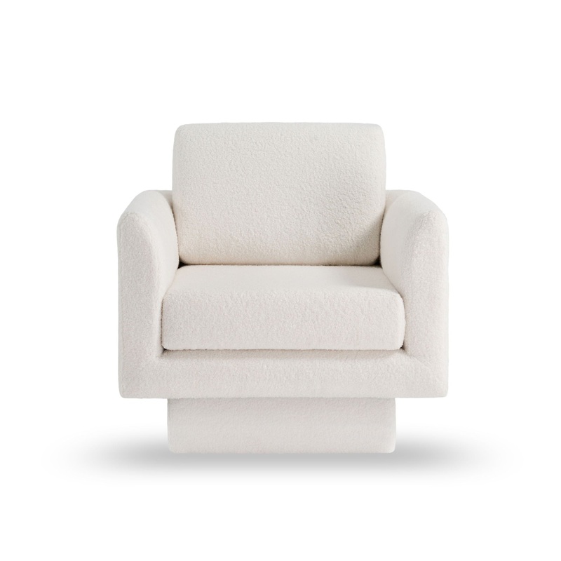 360 Modern Swivel Accent Chair Round Armchair, Thick Padded Single Lounge Sofa Upholstered Comfy – Cream