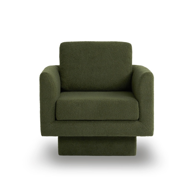 360 Modern Swivel Accent Chair Round Armchair, Thick Padded Single Lounge Sofa Upholstered Comfy – Green