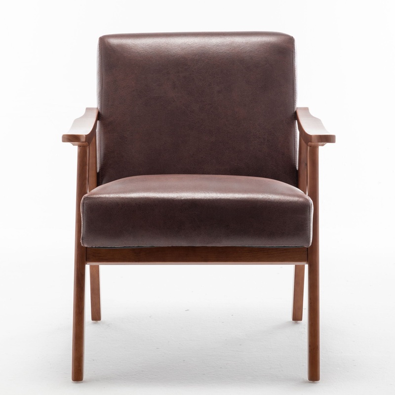 Accent Chair, Classic Mid – Century Modern Living Room Furniture For Extra Seating – Dark Brown