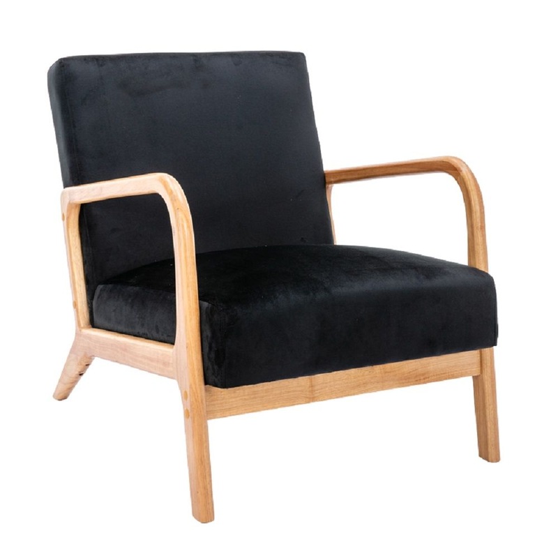 Classic Mid-Century Modern Accent Chairs, Open Framed Armchair With Cushioning – Black