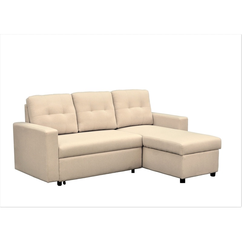 Convertible L Shaped Sectional Sleeper Sofa Bed, Saving Pull Out Couch – Beige