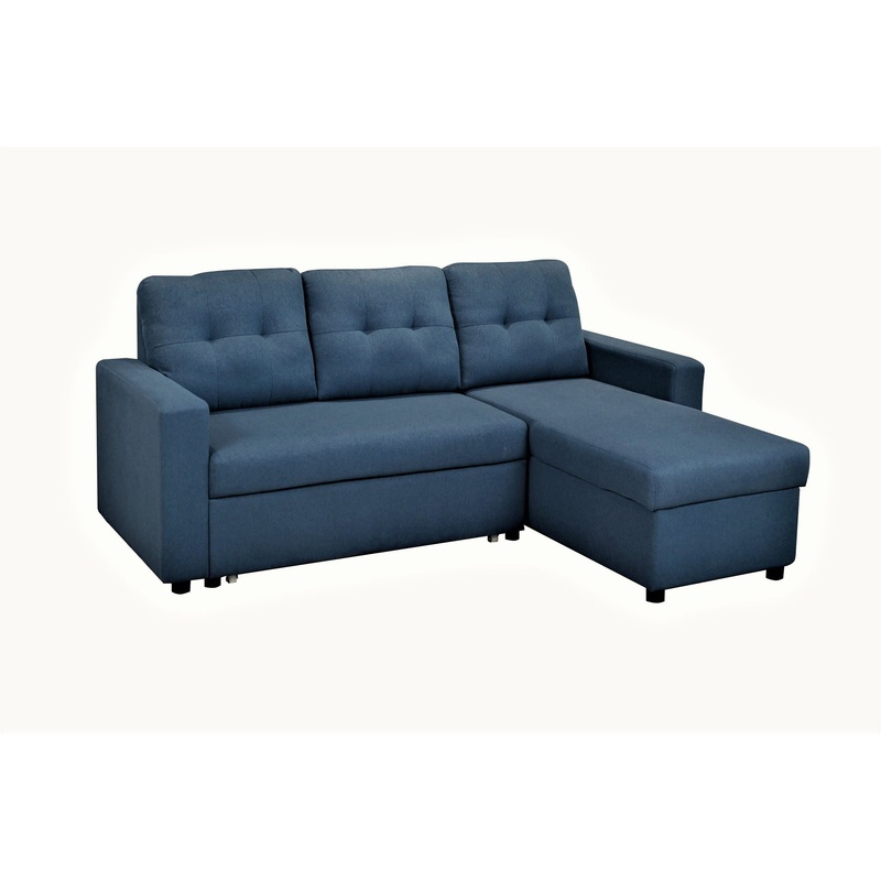 Convertible L Shaped Sectional Sleeper Sofa Bed, Saving Pull Out Couch – Blue