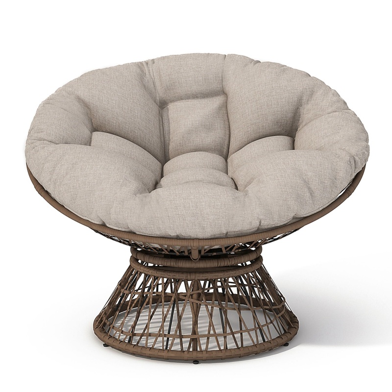 Ergonomic Wicker Chair With Cloud Thick Density Cushion, 3 Proof Cover High Capacity Iron Frame Fluid 360 Swivel – Beige / Brown