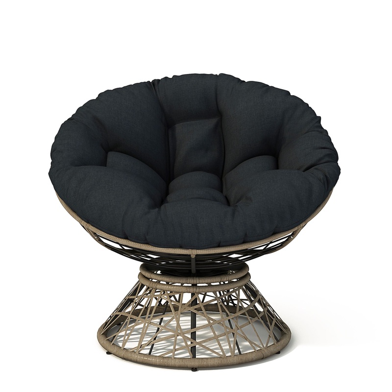 Ergonomic Wicker Chair With Cloud Thick Density Cushion, 3 Proof Cover High Capacity Iron Frame Fluid 360 Swivel – Black / Brown