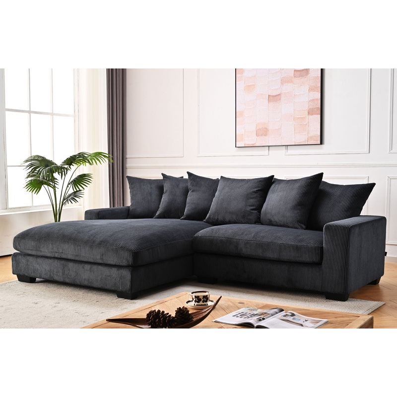 Luxe – Oversized 2 Piece Left Facing Sectional Couches For Living Room, L Shaped Sofa With Chaise – Black