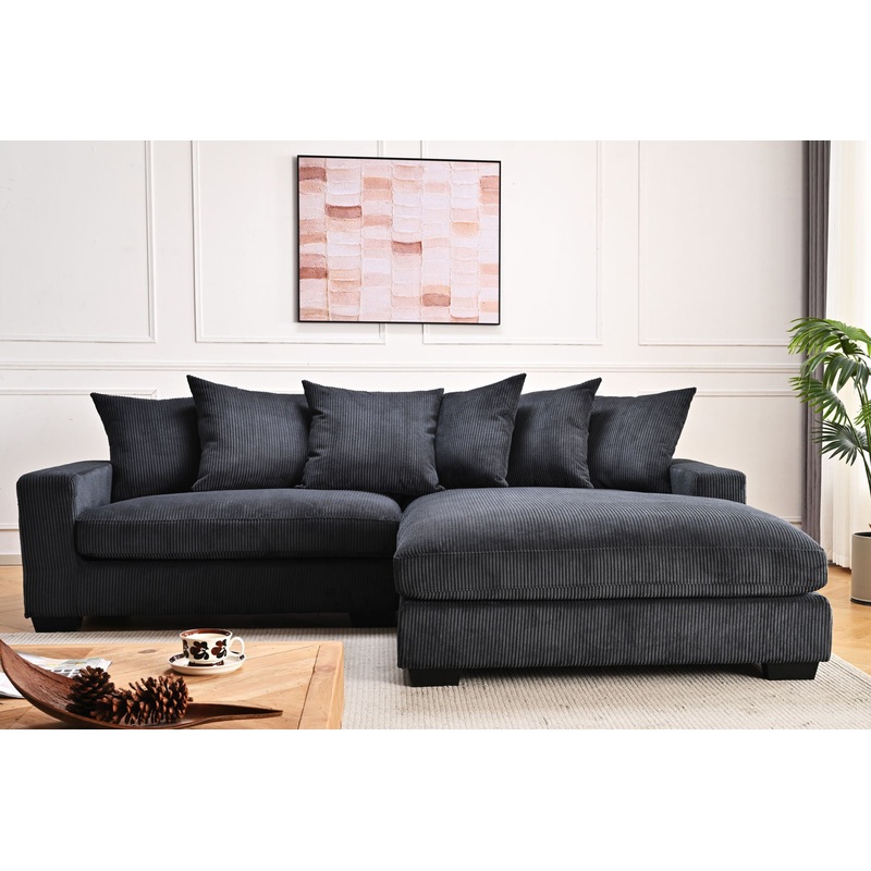 Luxe – Oversized 2 Piece Right Facing Sectional Couches For Living Room, L Shaped Sofa With Chaise – Black
