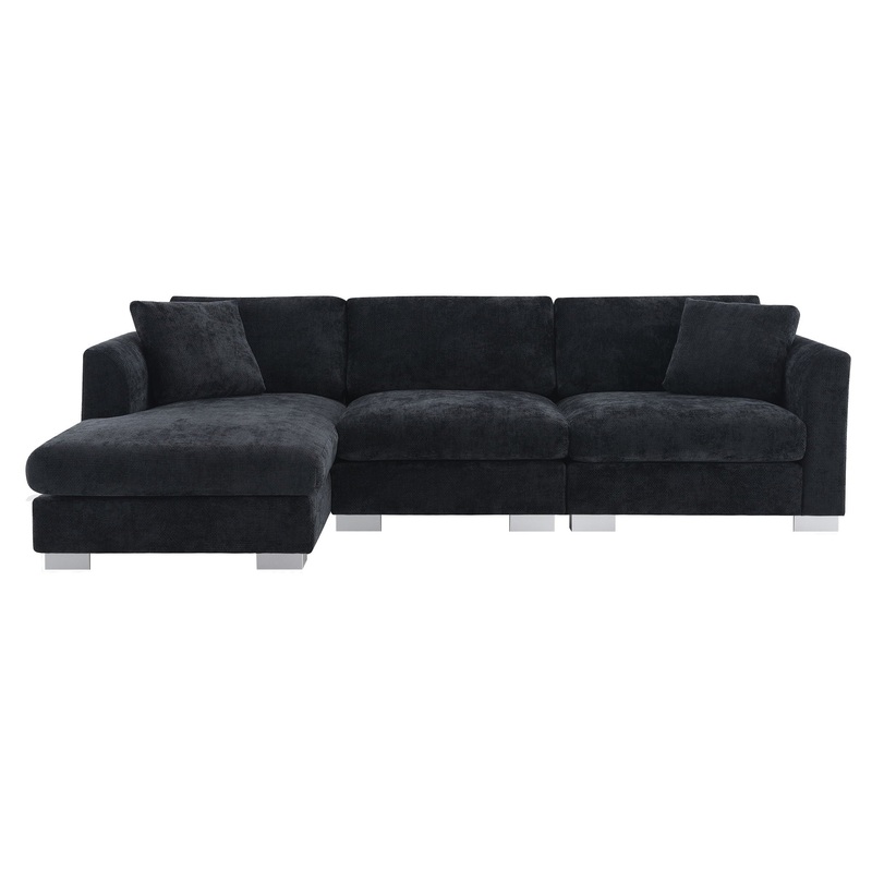 Modern Cloud Sectional Sofa L Shaped Luxury Couch Set With 2 Free Pillows 4 Seat With Oversized Chaise – Black