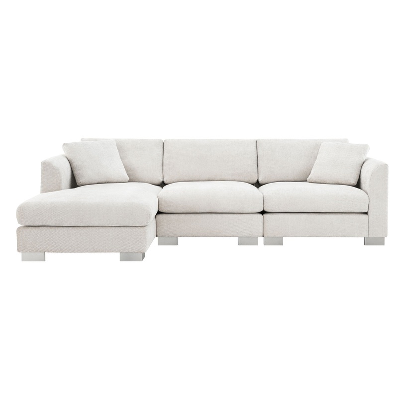 Modern Cloud Sectional Sofa L Shaped Luxury Couch Set With 2 Free Pillows 4 Seat With Oversized Chaise – Minsk Gray