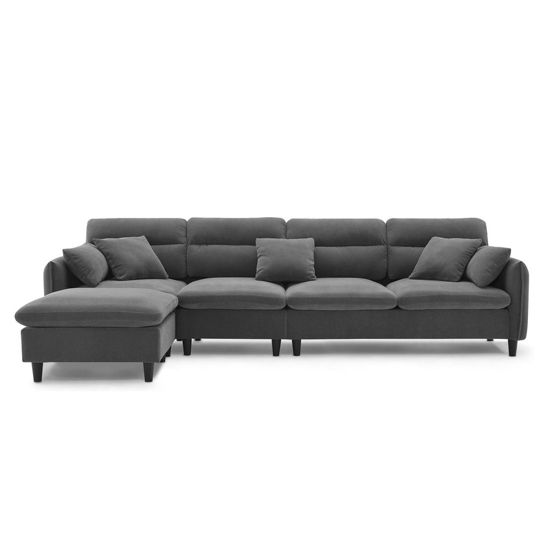 Modern Convertible Sectional Sofa L Shaped Reversible Couch Set With Free Pillows 5 Seat Cloud With Ottoman – Gray