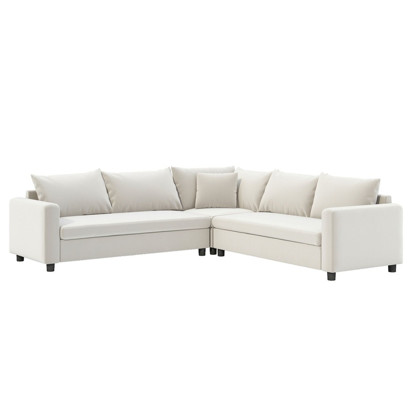 Modern Modular Sectional L Shaped Corner Couch Set With Wide Seat, Minimalist Style Oversized Comfy 5 Seat Sofa With Pillow – Cream