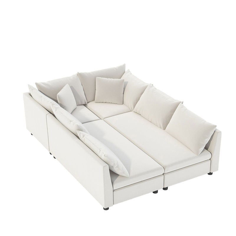 Modular Sectional Bed Couch Set With Pillows Free Combination, Minimalist Style Oversized 6 Seat Convertible Sofa – Cream