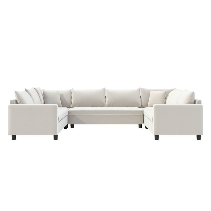 Modular Sectional Reversible U Shaped Couch Set, Free Combination Minimalist Style Oversized 8 Seat Convertible Sofa – Cream
