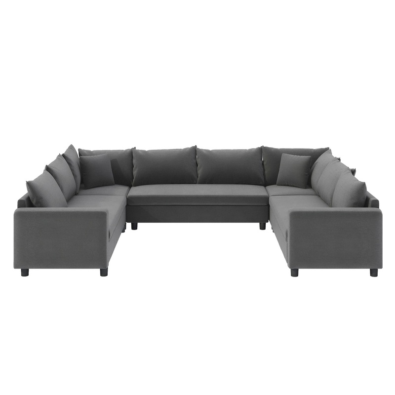Modular Sectional Reversible U Shaped Couch Set, Free Combination Minimalist Style Oversized 8 Seat Convertible Sofa – Gray