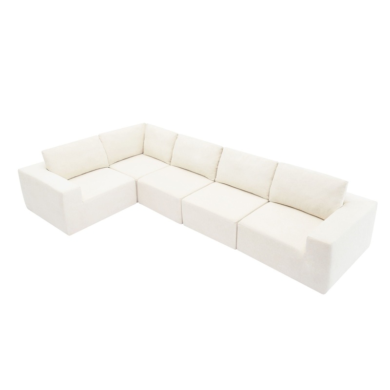 Modular Sectional With Wide Seat Free Combination L Shaped Couch Set Cloud Upholstered Minimalist Boneless Sofa – Beige