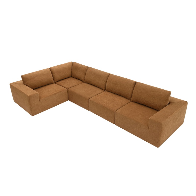 Modular Sectional With Wide Seat Free Combination L Shaped Couch Set Cloud Upholstered Minimalist Boneless Sofa – Brown