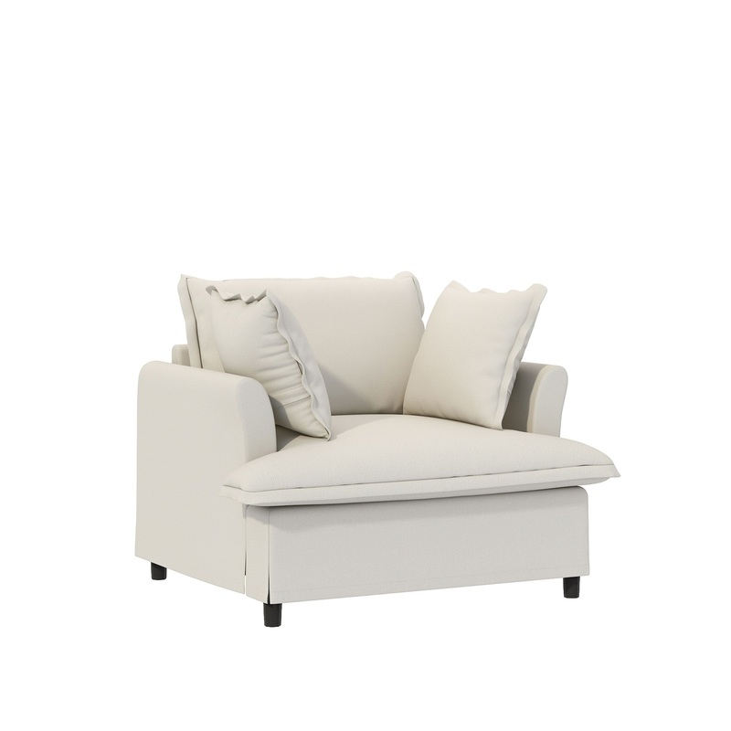 Oversized Single Seat Sofa Module For Modular Sectional Wide Seat, Armchair With Pillows Modern Upholstered Comfy Single Couch Lounge – Beige
