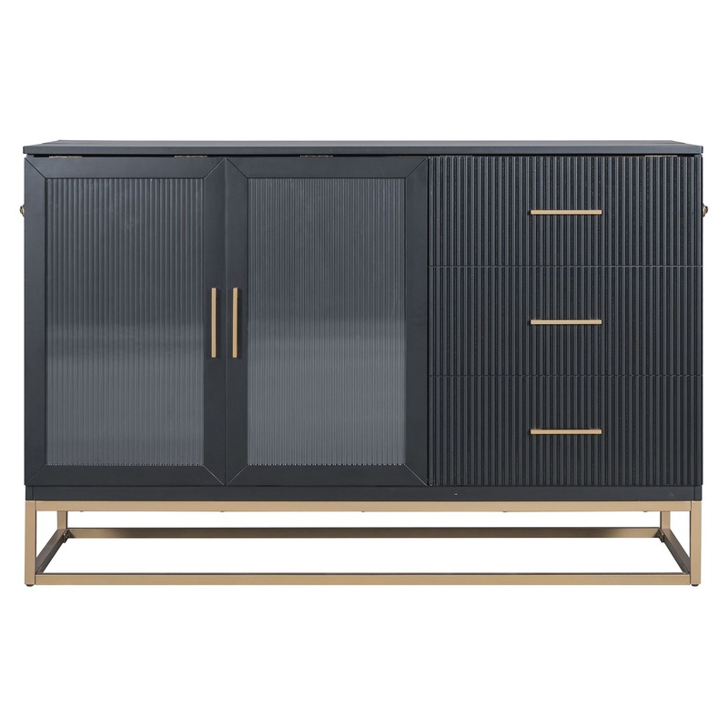 Queen Murphy Bed With Frosted Glass Doors Design, Fake Drawers, Metal Legs – Black