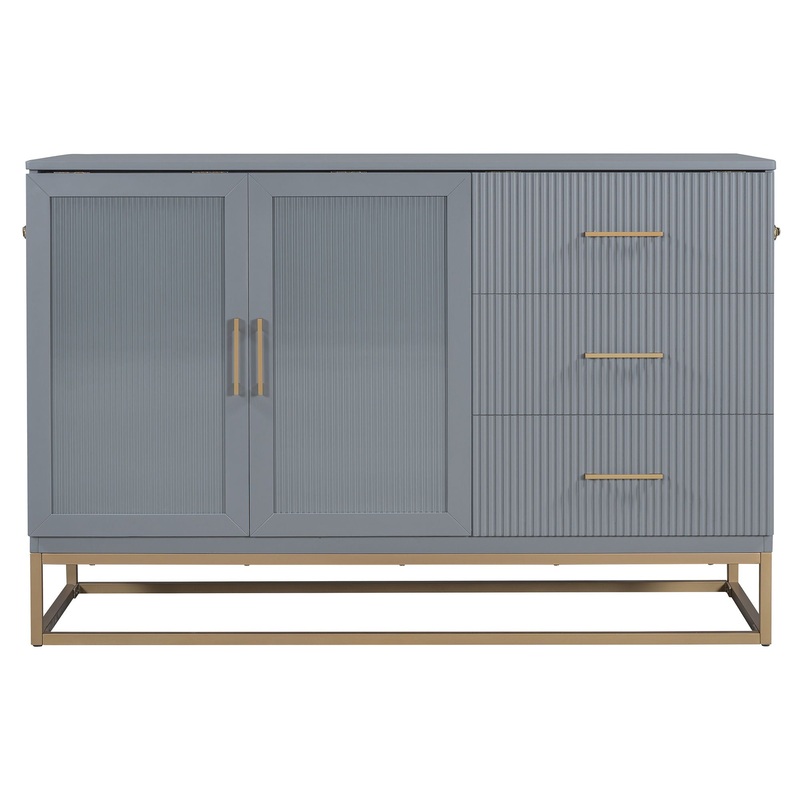 Queen Murphy Bed With Frosted Glass Doors Design, Fake Drawers, Metal Legs – Gray