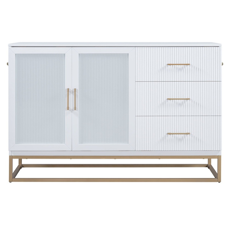 Queen Murphy Bed With Frosted Glass Doors Design, Fake Drawers, Metal Legs – White