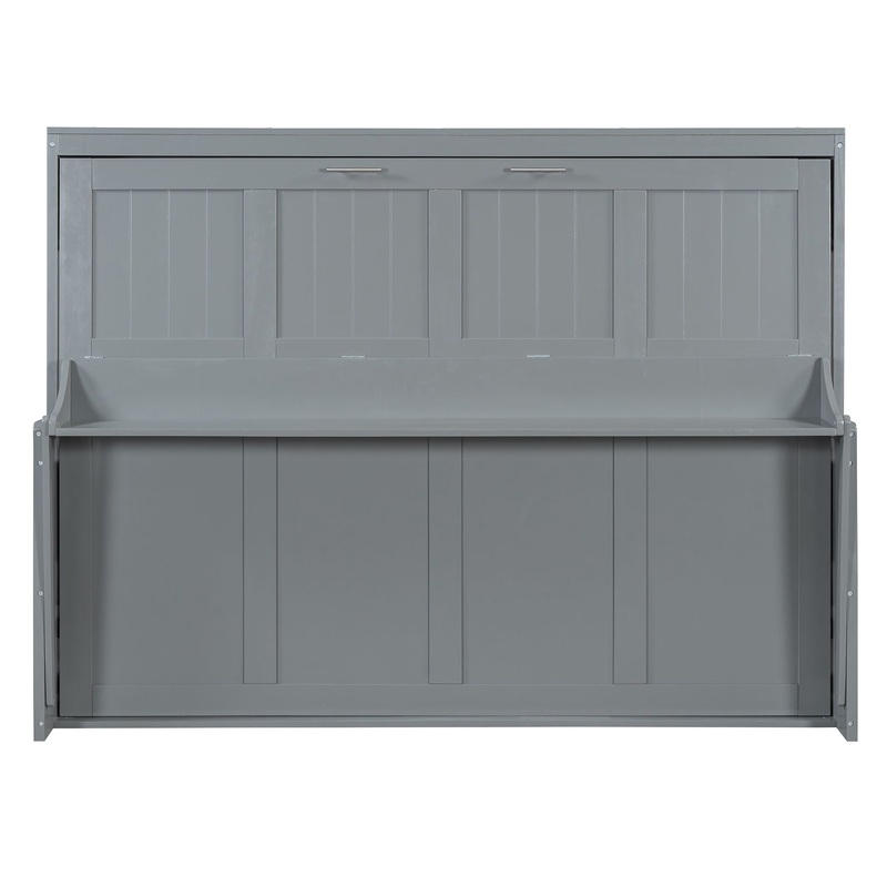 Queen Size Murphy Bed With Hydraulic Lift & Desk Design – Gray