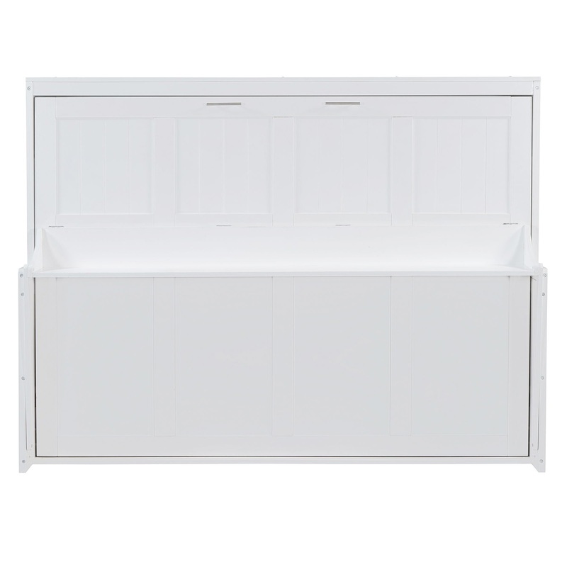 Queen Size Murphy Bed With Hydraulic Lift & Desk Design – White